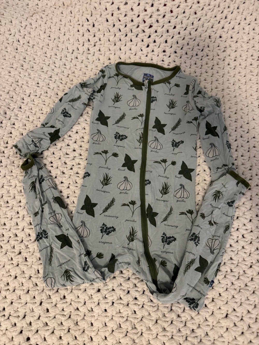 Kickee Pants Olive Green Herb Print Zipper Pajama